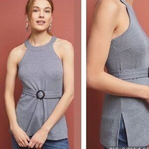 Anthropologie Gray Sleeveless Belted Halter Top